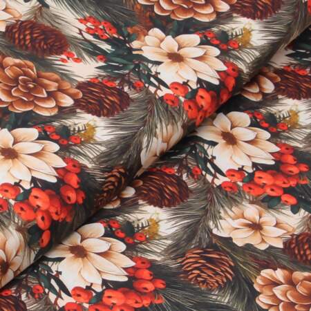 Tecido Patchwork Digital Fabricart Natal DN377 Pinhas e Frutas 0,48x1,50mts