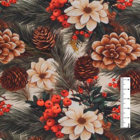 Tecido Patchwork Digital Fabricart Natal DN377 Pinhas e Frutas 0,48x1,50mts