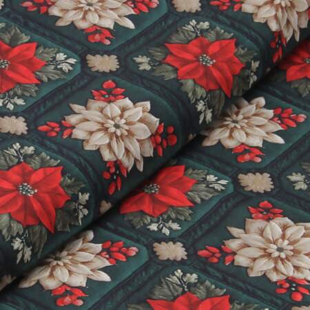 Tecido Patchwork Digital Fabricart Natal DN383 Quilt Verde Amor 0,48x1,50mts