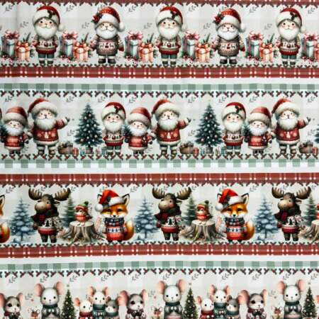 Tecido Patchwork Digital Fabricart Natal DN410 Barrado Natal na Floresta 0,58x1,50mts