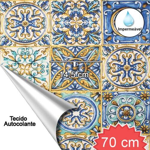 Tecido Adesivo Impermeável Ref.008 Azulejo 45x70cm