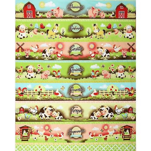 Tecido Patchwork Circulo Ref 370223 Cor 2242 Animais da Fazenda 0,60x1,46mts