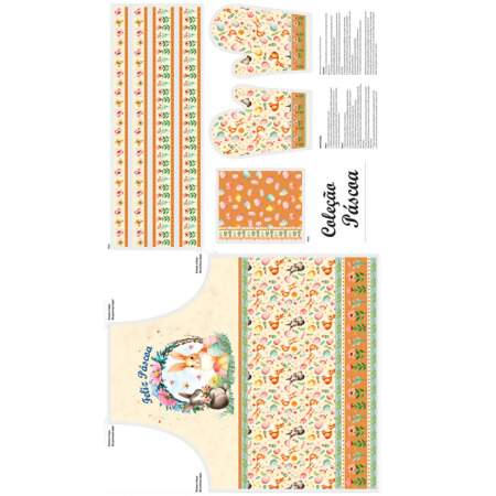 Tecido Patchwork Digital Páscoa Circulo 451584 2737 Avental 0,80x1,46mts FL
