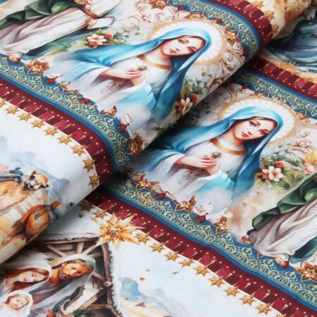 Tecido Patchwork Digital Eva e Eva 913078 Barrado Religioso 0,58x1,46mts