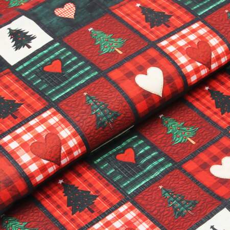 Tecido Patchwork Digital Fabricart Natal DN268 Hearts And Trees 0,48x1,50mts