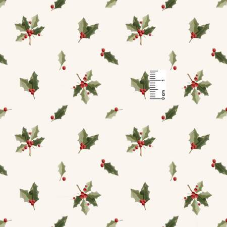 Tecido Patchwork Digital Fuxicos NAT107 Mini Azevinhas 0,48x1,46mts