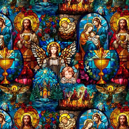 Tecido Patchwork Digital Circulo Natal 485772 2870 Religioso 0,48x1,50mts
