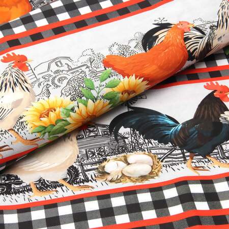 Tecido Patchwork Peripan 6208-V01 Barrado Galinhas 0,58x1,50mts