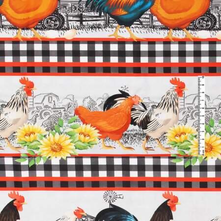 Tecido Patchwork Peripan 6208-V01 Barrado Galinhas 0,58x1,50mts