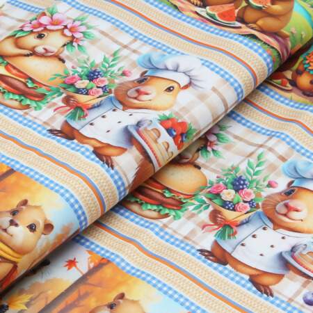 Tecido Patchwork Peripan 9050-V350 Barrado Capivaras 0,58x1,50mts