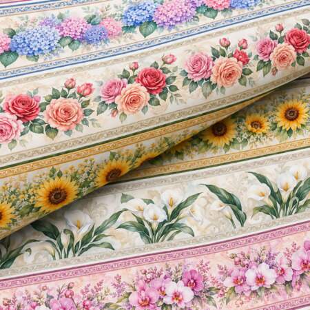 Tecido Patchwork Peripan 9050-V498 Barrado Flores 0,58x1,50mts