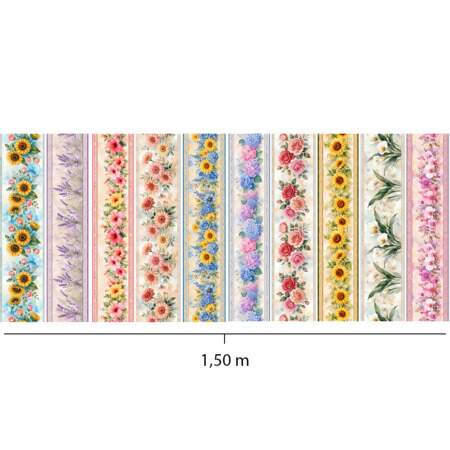 Tecido Patchwork Peripan 9050-V498 Barrado Flores 0,58x1,50mts