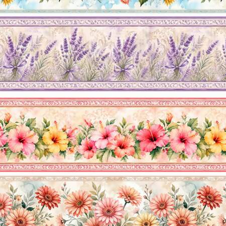 Tecido Patchwork Peripan 9050-V498 Barrado Flores 0,58x1,50mts