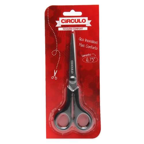 Tesoura Comfort Circulo 6,75 Polegadas Preta 17,2cm