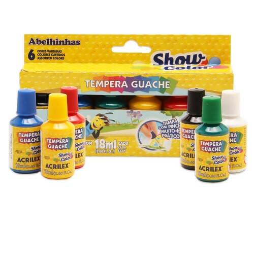 Tinta Guache Acrilex com Pincel Ref.2005 18ml Caixa com 06 Und