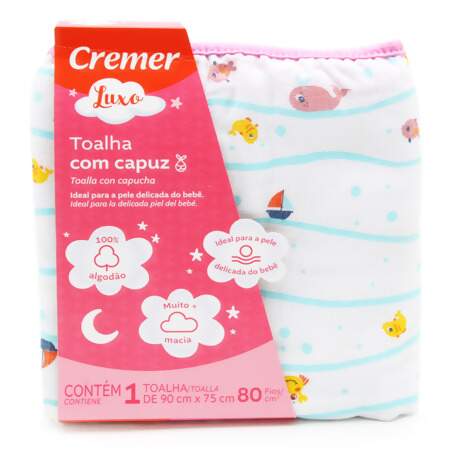 Toalha De Banho com Capuz Cremer 90cmx75cm