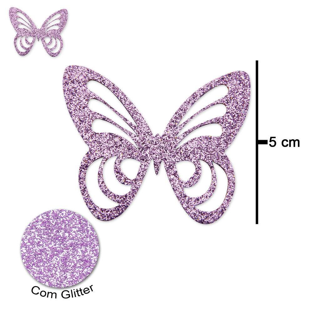 BORBOLETA VAZADA CONJUGADA EFEITO GLITTER ROSA (10 UNIDADES