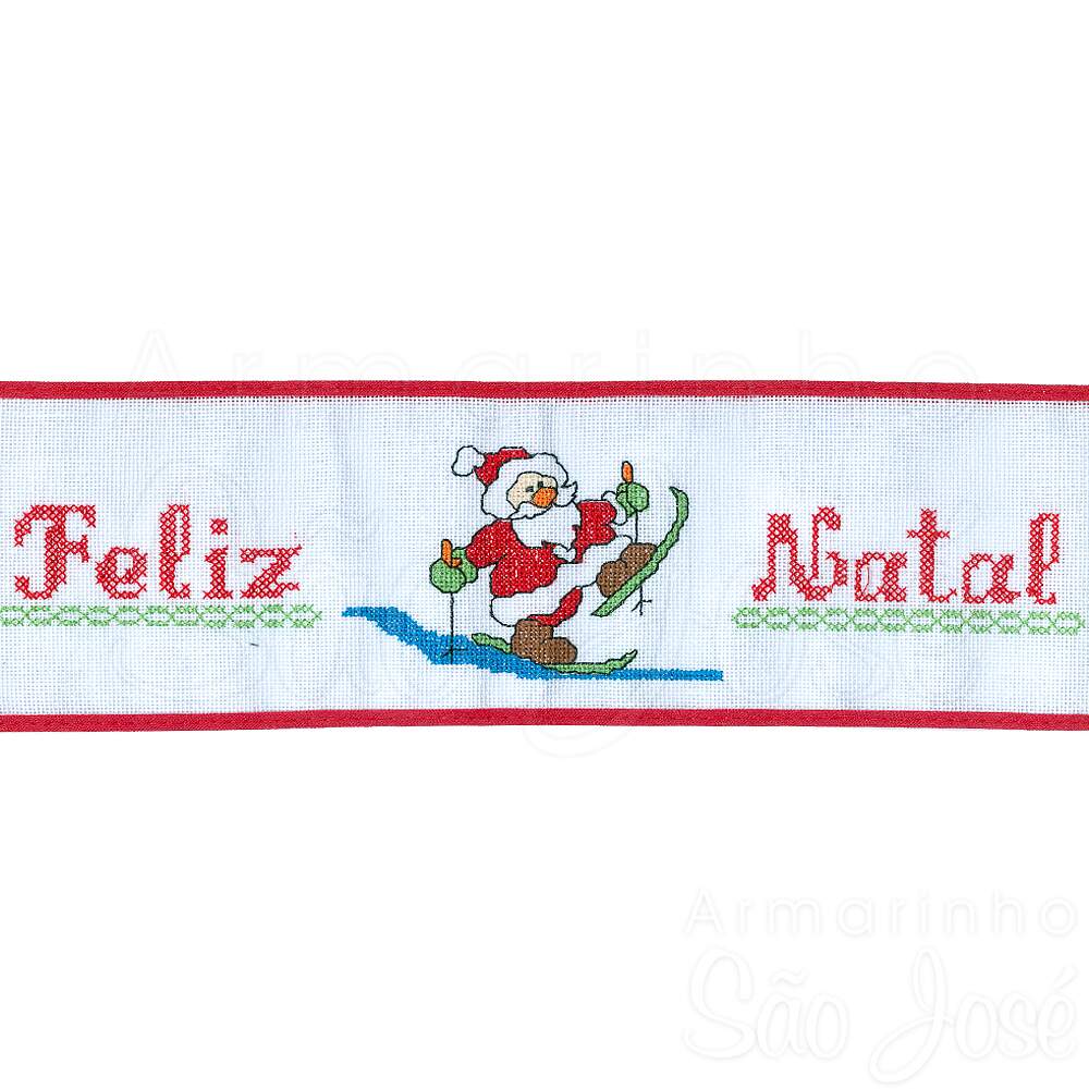 Barra Bordada Pano de Prato Natal com Viés Barra Bordada Pano de Prato Natal com Viés