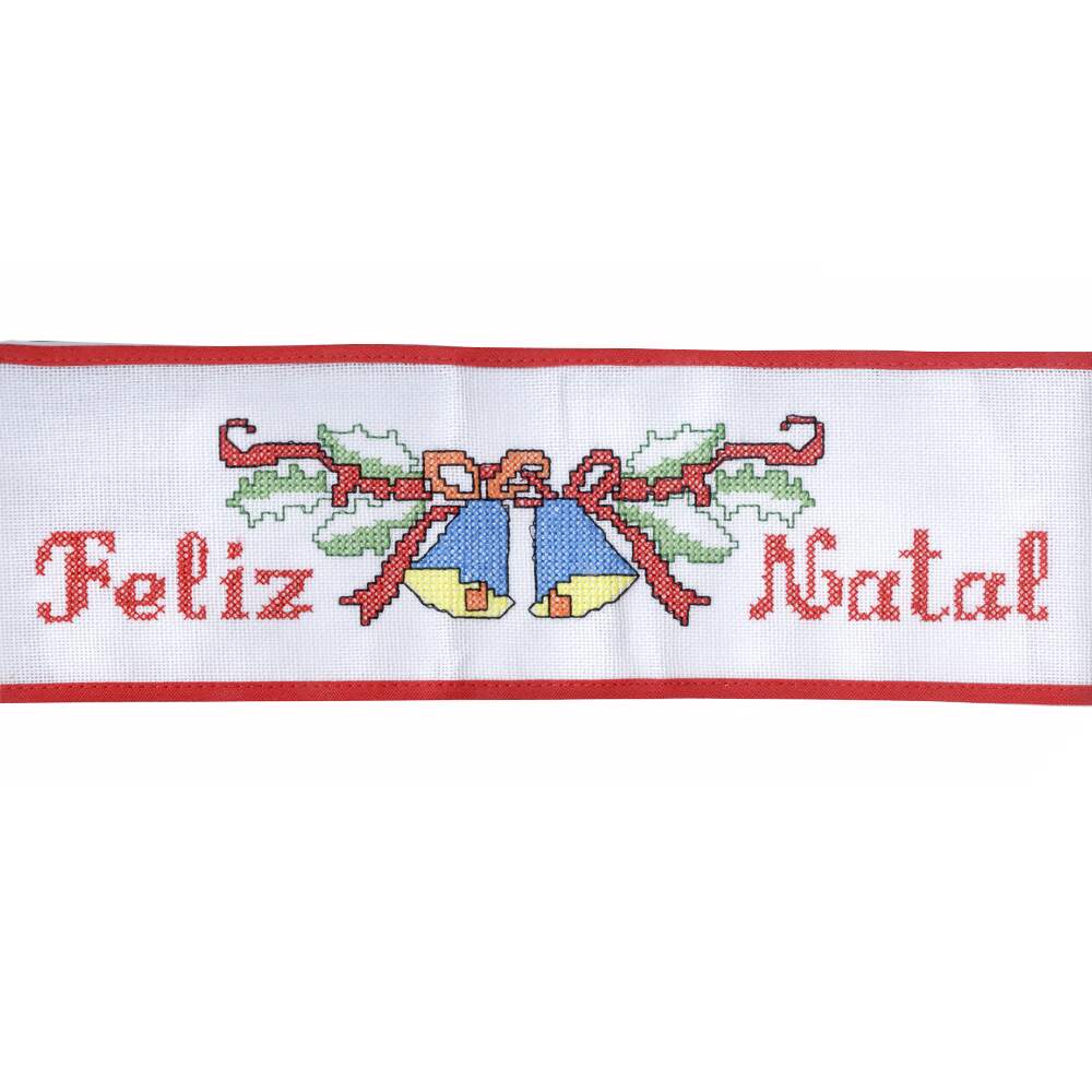 Barra Bordada Pano de Prato Natal com Viés Barra Bordada Pano de Prato Natal com Viés