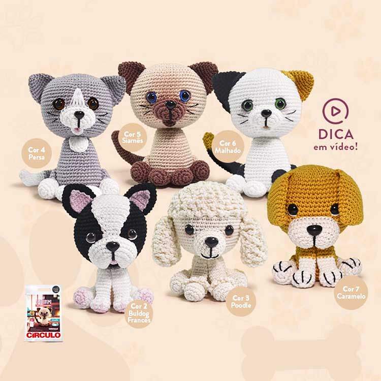 Kit Amigurumi Cães e Gatos Circulo