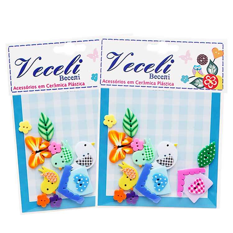 Kit Botão Patchwork Veceli Especial B-313 Casa com Pássaro