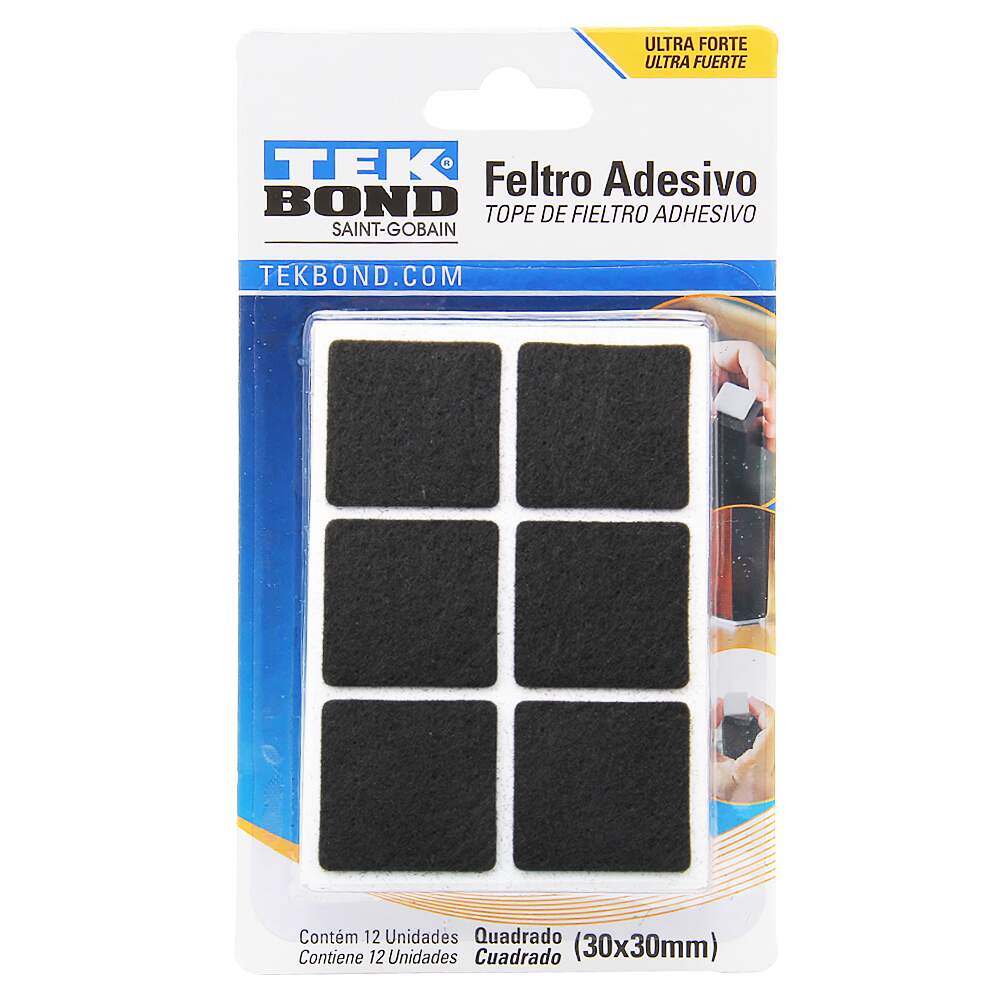 Feltro Adesivo Quadrado Tek Bond 30mm Preto 12 Und