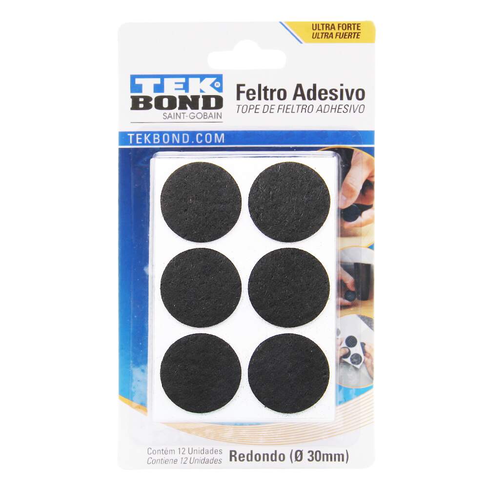 Feltro Adesivo Redondo Tek Bond 30mm Preto 12 Und