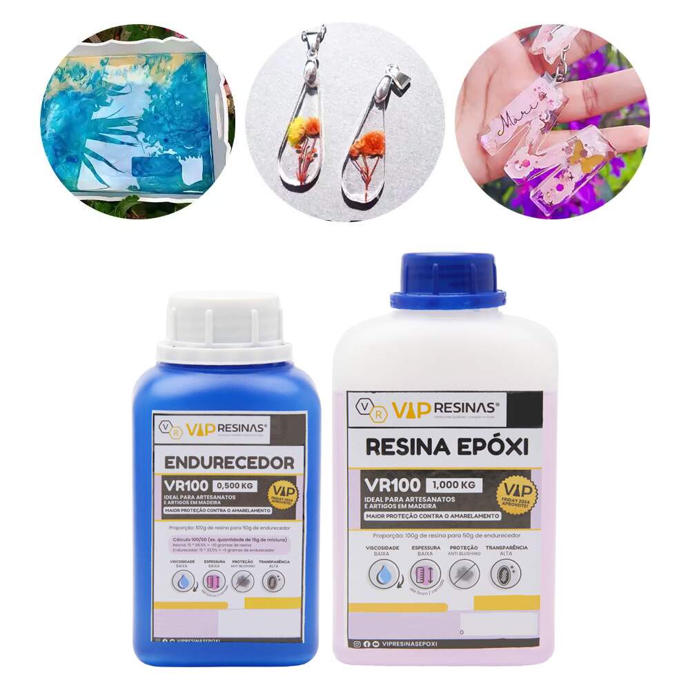 Kit Artesanato Iniciante Resina Epóxi Vip Resinas Kit 1Kg VR100 - Epoxi  Color