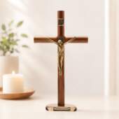 Cruz de Madeira Cilíndrica 26cm de Mesa
