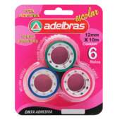 Fita Adesiva Adelbras Escolar Colorida 12mmx10mts 6 Und