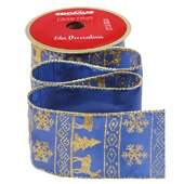 Fita Decorativa de Natal Cromus 6,3cm Ref.1012964 Floco Neve Azul-Ouro 9,14mts FL