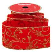 Fita de Natal Cromus 6,3cm 1922393 Arabesco Vermelho-Ouro 9,14mts