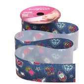 Fita de Gorgurão Estampada Progresso N.09 38mm 160 Tendência Hello Jeans 10mts