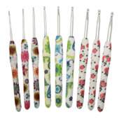 Kit Agulha de Crochê Cabo Emborrachado Flores