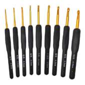 Kit Agulhas de Crochê Preto e Dourado Cabo Emborrachado 09 Und