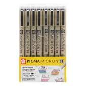 Kit Caneta Marcador Nankin Pigma Micron 01 Color Set 0.25mm com 08 Und