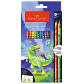 Lápis de Cor Ecolápis Faber-Castell Dinossauro 12 Cores + 2 Cores Misturinha