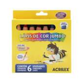 Lápis de Cor Jumbo Acrilex R.09620 6 Cores com Apontador