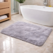 Tapete Pele de Coelho Cinza 50x70cm Antiderrapante