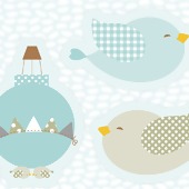 Tecido Patchwork Fabricart T08707 Pillow Passarinho Azul 0,62x1,46mts