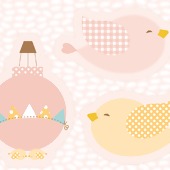 Tecido Patchwork Fabricart T08708 Pillow Passarinho Rosa 0,62x1,46mts