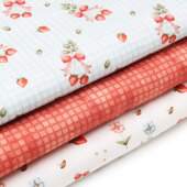 Tecido Patchwork Digital Fuxicos Coleção Frutas Vermelhas 0,48x1,46mts