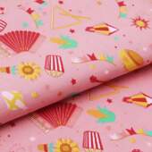 Tecido Patchwork Maluhy Festa Junina 2023 Fundo Rosa 0,48x1,45mts FL