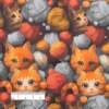Tecido Patchwork Digital Circulo 479683 2850 Gatos com Novelos 0,48x1,46mts